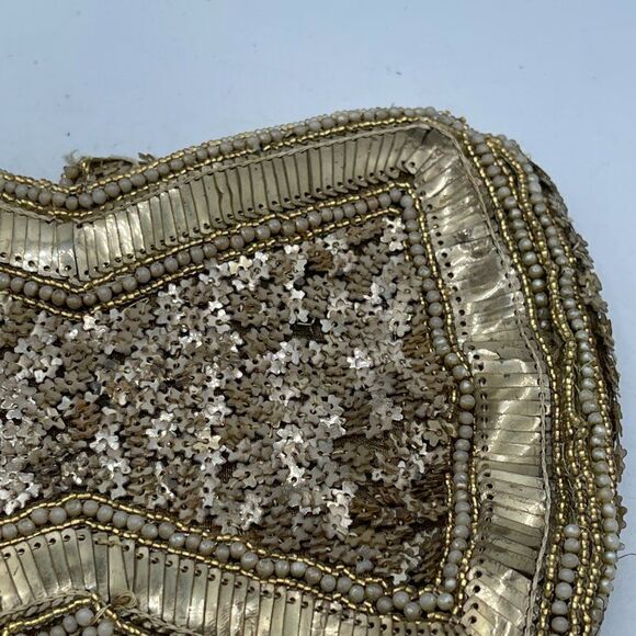 Vintage 70's Sequined Beaded Gold Bow Clusch - Picture 9 of 13